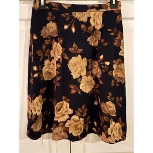 Talbots Petites Floral Silk Skirt Rose‎ Print Dark Academia Size 6P